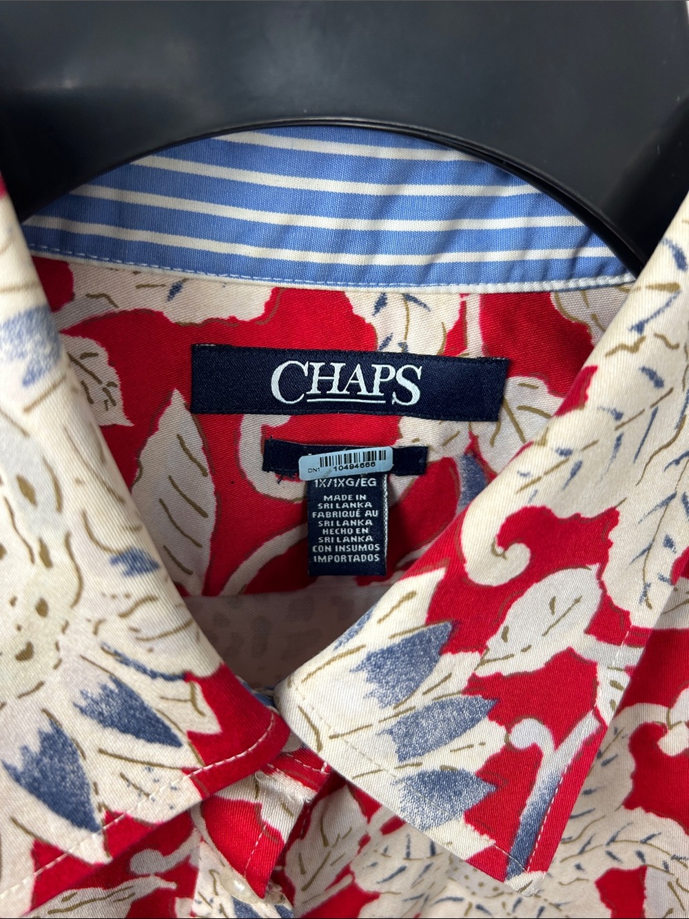 Chaps Red Floral Print Button-Down Shirt Cream Blue Accents Sz 1X Office TC0300 - Picture 3 of 8